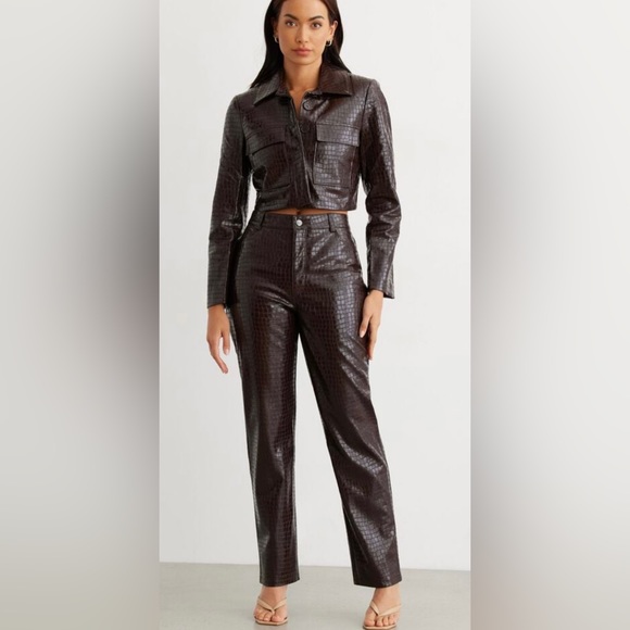 NWT Dynamite Brown Crocodile Faux Leather Pants - Picture 2 of 4